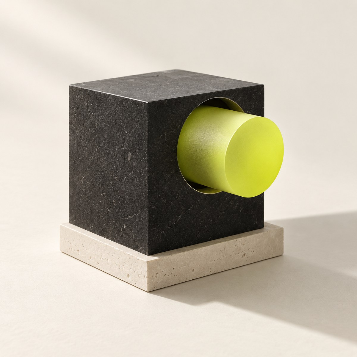 Custom app development represented by a lime module fitted into a charcoal cube.